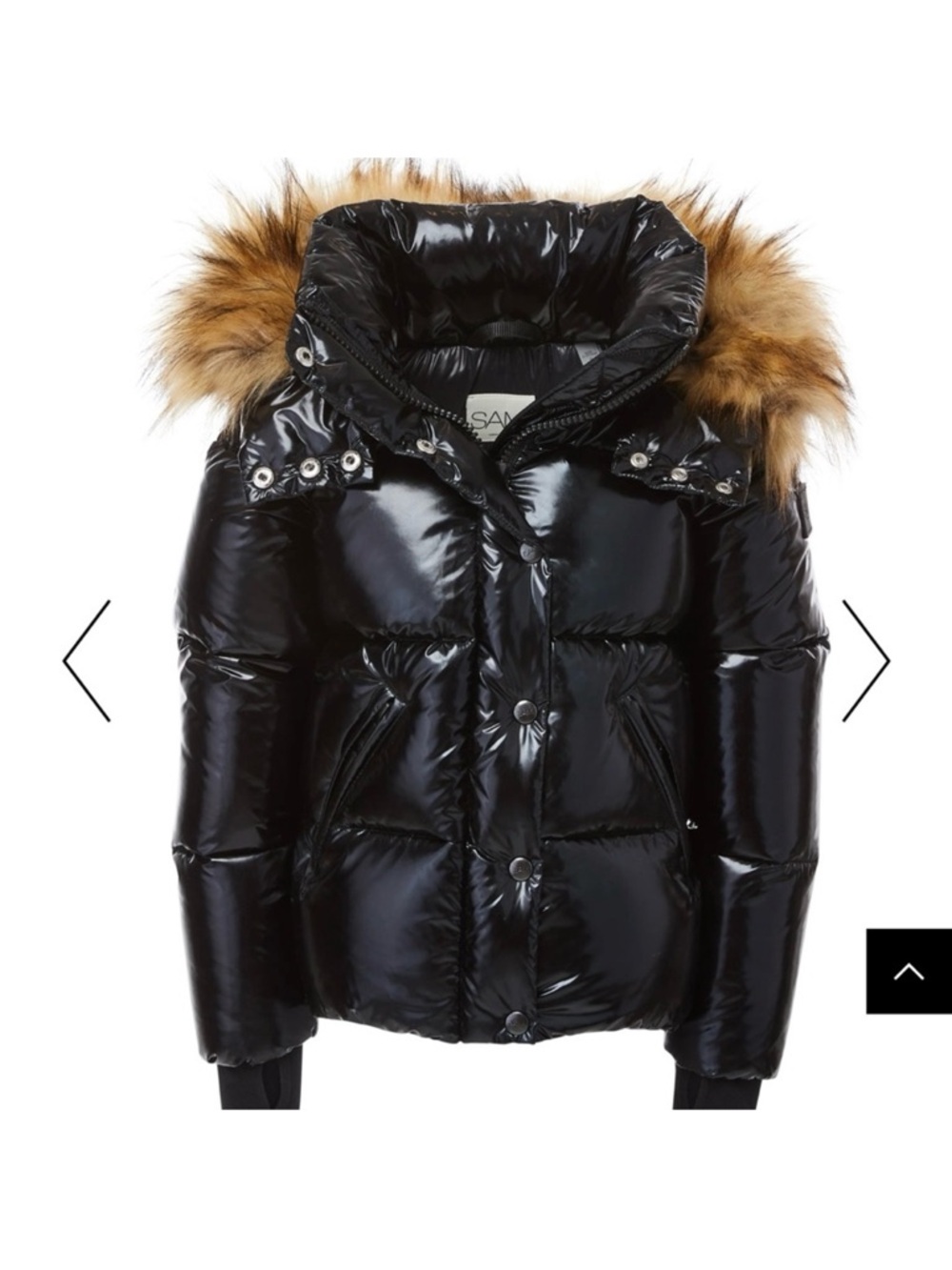 SAM. Kids Black Shiny Puffer Jacket with Faux Fur Trim
